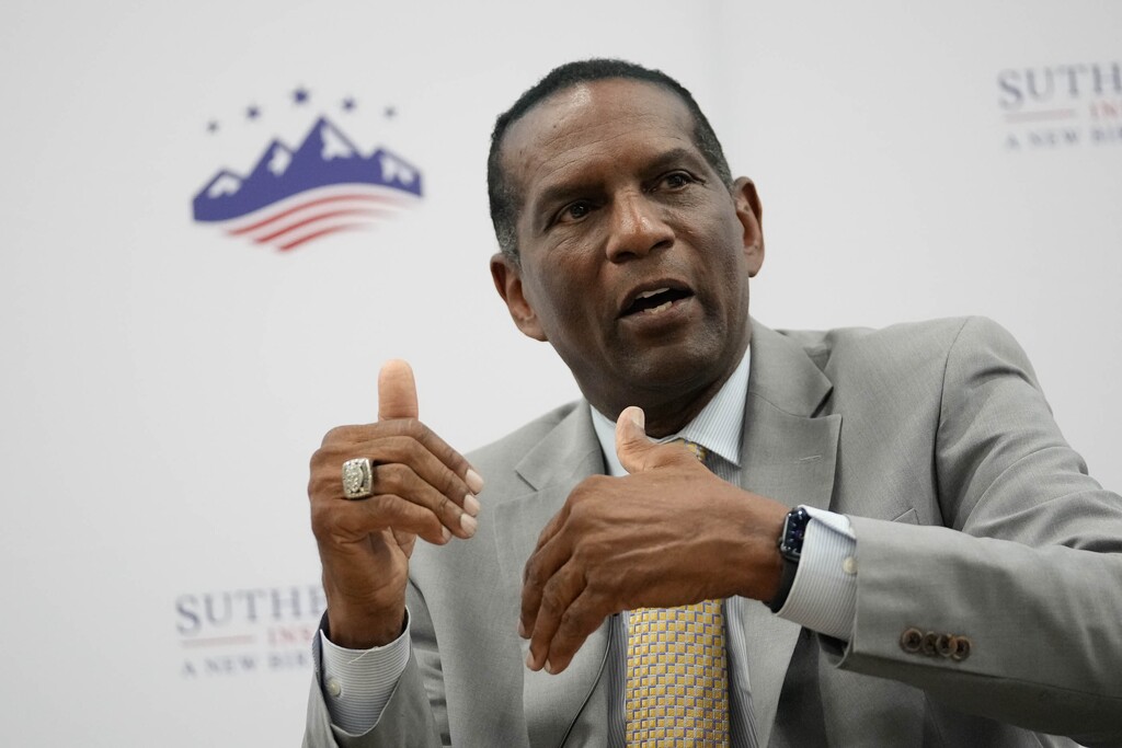 (Francisco Kjolseth | The Salt Lake Tribune) Utah Republican 4th District Rep. Burgess Owens speaks at the Hinckley Institute of Politics on the University of Utah campus Wednesday, Aug. 30, 2023.