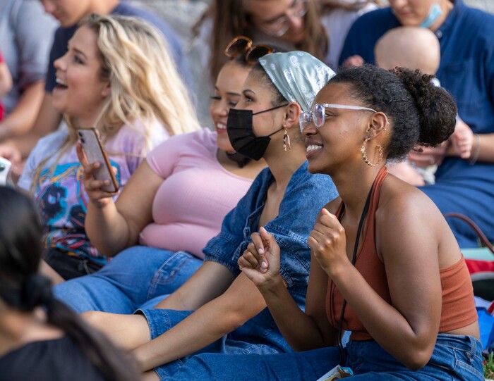 (Rick Egan | The Salt Lake Tribune) The crowd reacts to the Greenshow at the Utah Shakespeare Festival in Cedar City, on Saturday, July 3, 2021.