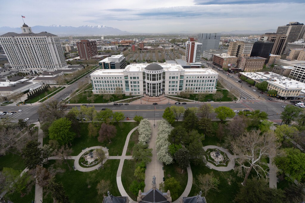 (Francisco Kjolseth | The Salt Lake Tribune) Matheson Courthouse from the top of City Hall on Thursday, April 28, 2022. 