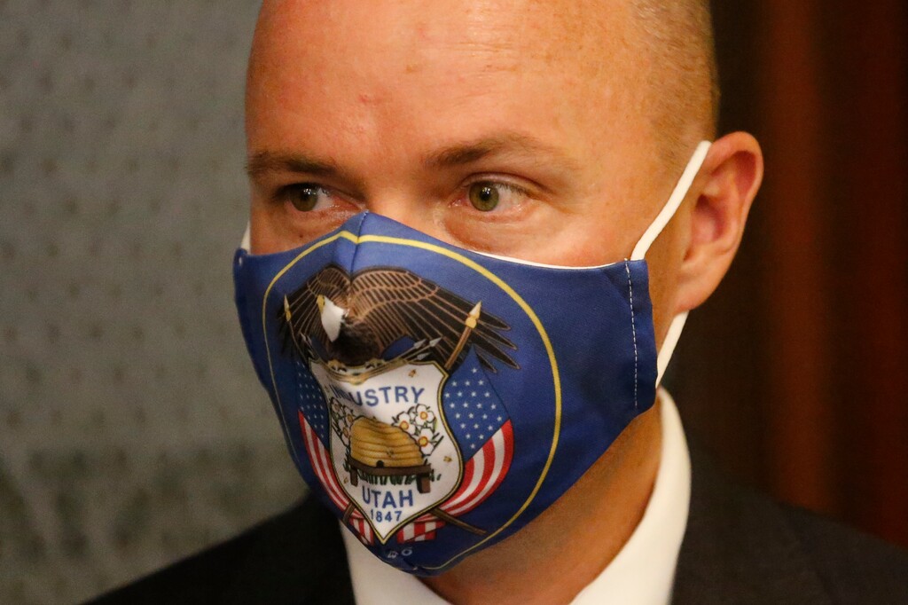 (Rick Bowmer | AP, pool) Utah Lt. Gov. Spencer Cox wears a mask as he waits before the start of a briefing on the state's efforts to fight COVID-19 Thursday, June 25, 2020, at the Utah State Capitol, in Salt Lake City.
