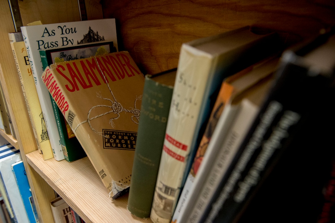 (Jeremy Harmon  |  The Salt Lake Tribune) Used books line a shelf at Ken Sanders Rare Books in Salt Lake City on January 16, 2020.