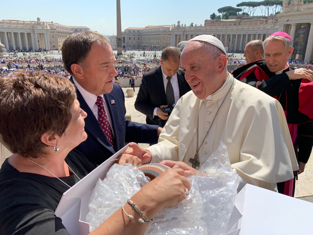 (Photo courtesy of Gary Herbert) Gov. Gary Herbert and his wife, Jeanette, met Pope Francis in Rome on Wednesday, June 19, 2019.