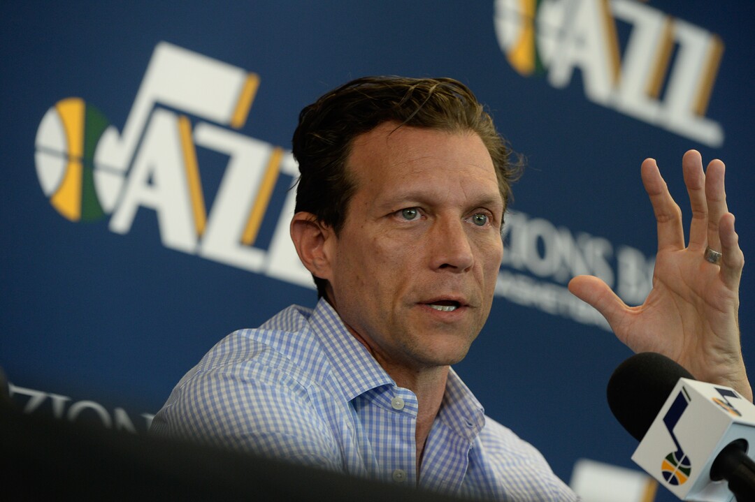 (Francisco Kjolseth  |  The Salt Lake Tribune)  Utah Jazz head coach Quin Snyder speaks with the media during exit interviews at their practice facility in Salt Lake City Wed., May 8, 2018, after losing to the Houston Rockets in game 5 of their Western Conference Semifinals during the 2018 NBA Playoffs.