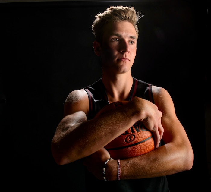 (Steve Griffin  |  The Salt Lake Tribune)  Prep basketball Steven Ashworth, Lone Peak, in the Salt Lake Tribune studio in Salt Lake City Tuesday April 10, 2018.