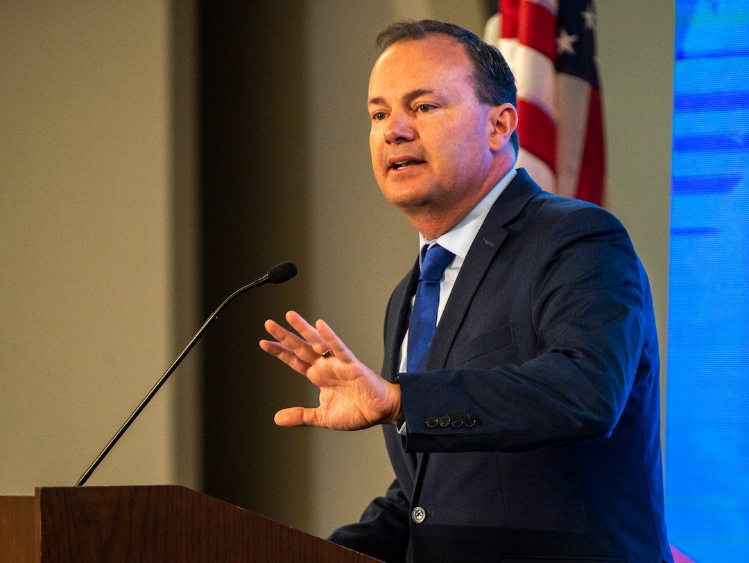(Rick Egan  |  The Salt Lake Tribune)     Sen. Mike Lee speaks at the Utah Eagle Forum Convention, in Sandy, Saturday, Jan. 11, 2020.