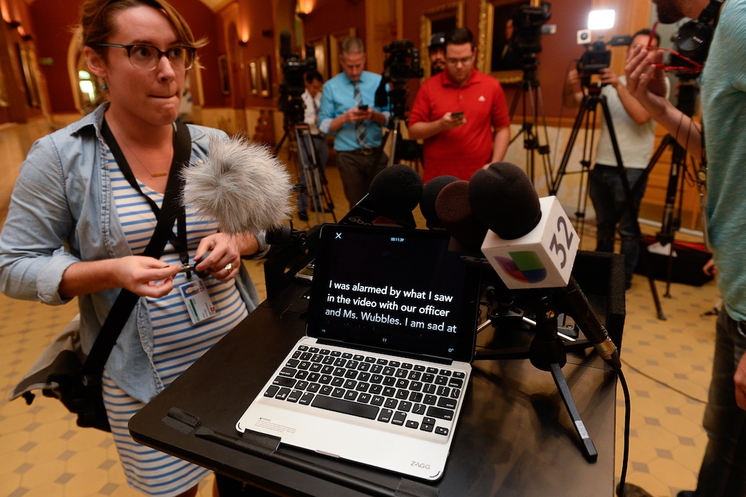 (Francisco Kjolseth  |  The Salt Lake Tribune)  The statement to be given by Salt Lake City's Police Chief Mike Brown is accidentally left open prior to his press conference alongside Mayor Jackie Biskupski at the City and County building on Friday, Sept. 1, 2017, to apologize for an officer handcuffing a hospital nurse for refusing a blood draw from an unconscious patient.