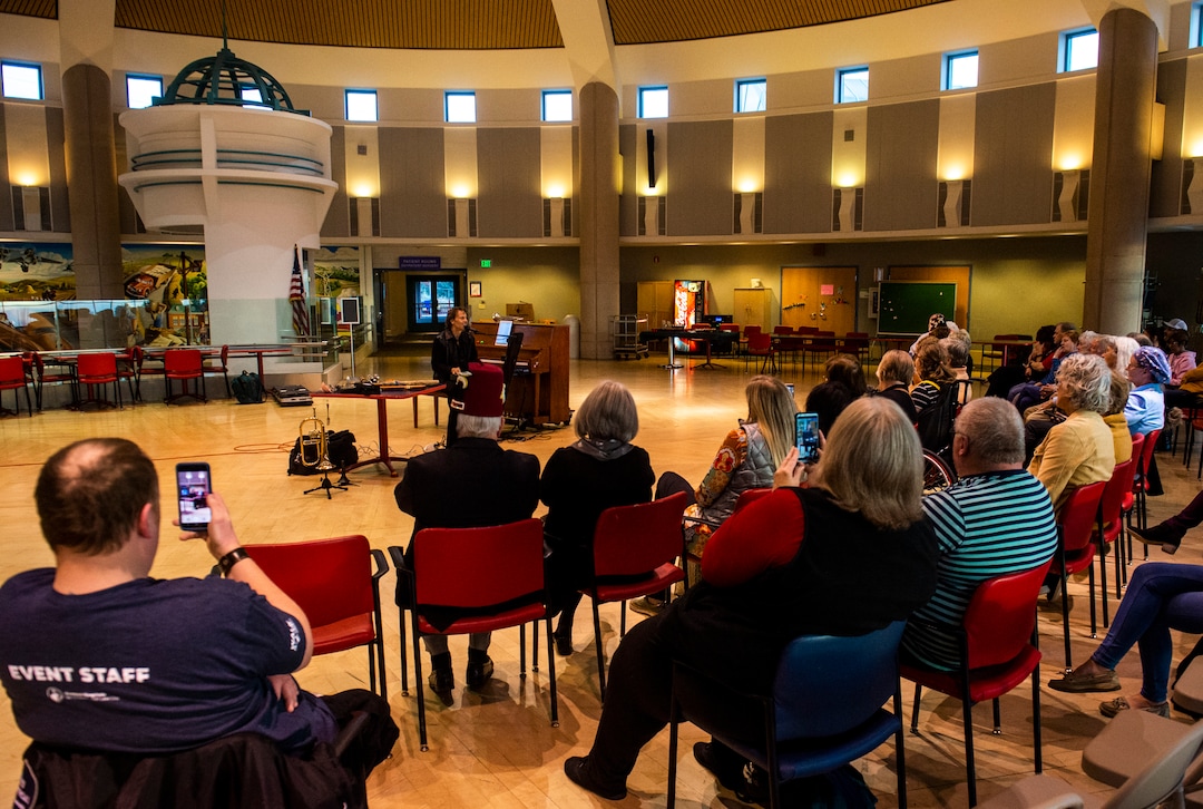 (Rick Egan  |  The Salt Lake Tribune)    Kurt Bestor talks to the crowd, during an intimate one-man show at Shriners' Hospital, Tuesday, Nov. 19, 2019.