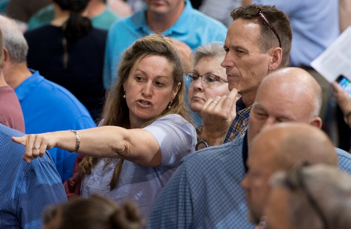 (Leah Hogsten | The Salt Lake Tribune)
Utah Department of Transportation (UDOT) representatives fielded hundreds of questions from concerned Davis County residents seeking information about the US-89 State Environmental Study and the proposal to convert US-89 in Davis County into a freeway. The formal public comment period continues through Monday September 25.