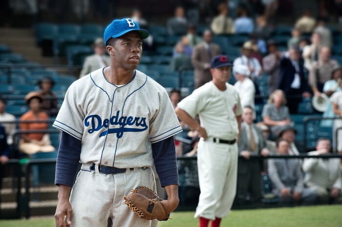 (Photo courtesy Warner Bros. Pictures) Chadwick Boseman portrays baseball legend Jackie Robinson in the 2013 film "42."