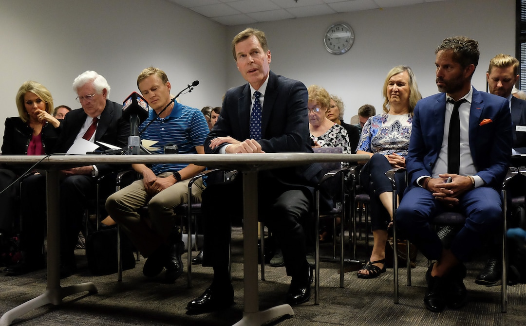 (Francisco Kjolseth  |  The Salt Lake Tribune)  Psychiatrist Mark Foote speaks in support of a ban on conversion therapy during a packed public hearing by state regulators  in Salt Lake City on Thursday, Sept. 26, 2019.