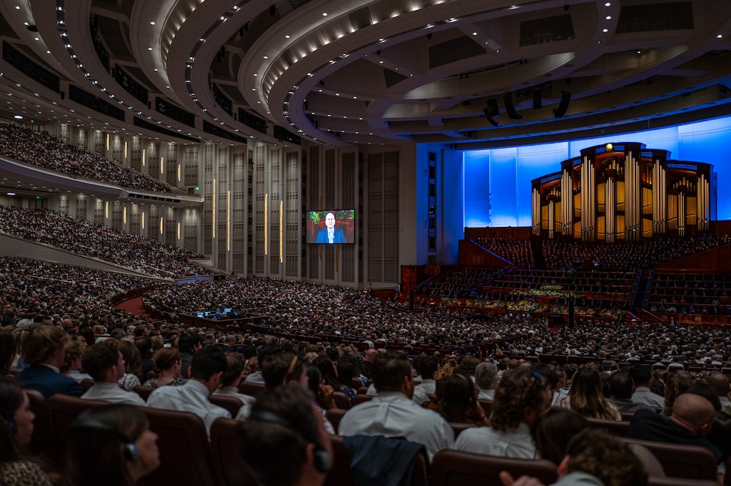 (Trent Nelson | The Salt Lake Tribune)
Russell M. Nelson delivers an address via video at General Conference on Sunday, Oct. 6, 2024.
