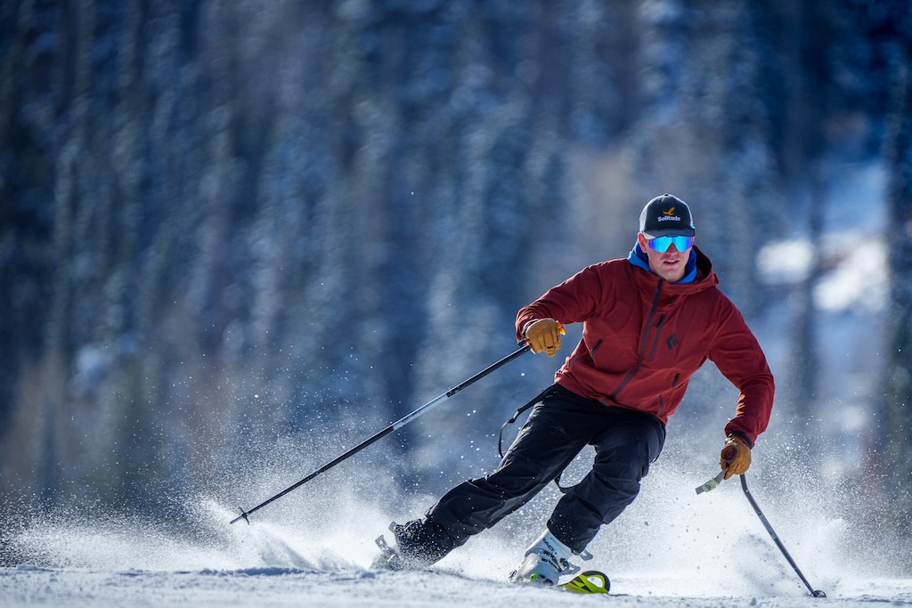 (Trent Nelson  |  The Salt Lake Tribune) A skier enjoys opening day at Solitude Mountain Resort on Friday, Nov. 10, 2023.
