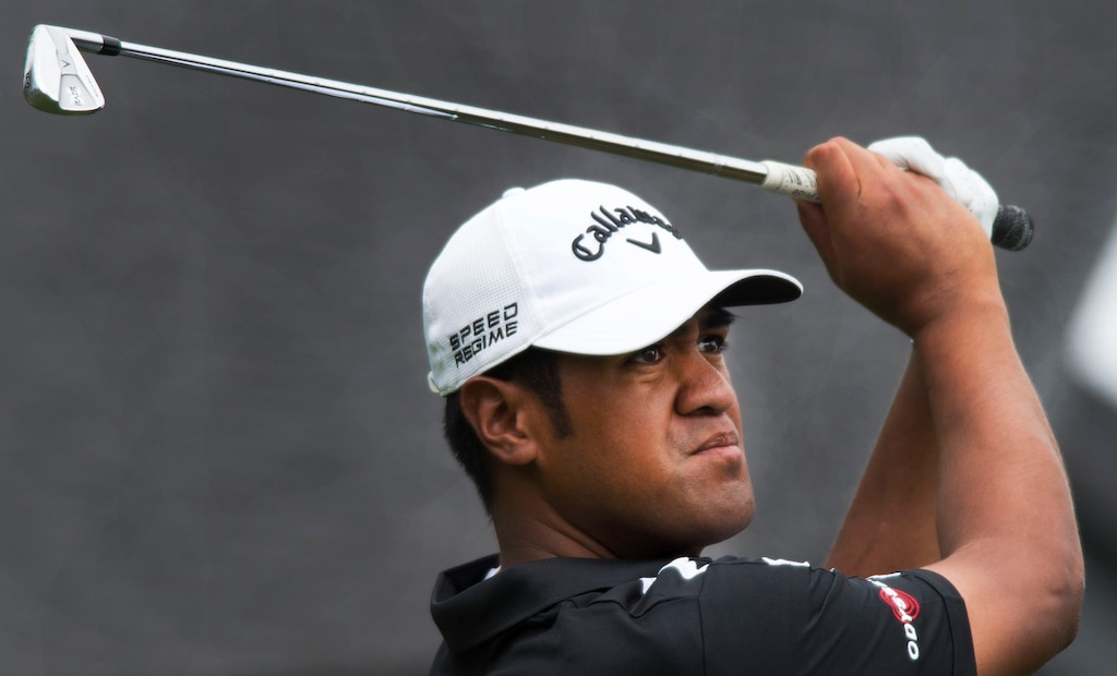Steve Griffin  |  The Salt Lake TribuneLehi resident Tony Finau follows through on a tee shot  during first round play in the Web.Com golf tour event at Willow Creek Country Club  in Sandy, Utah Thursday, July 10, 2014. 