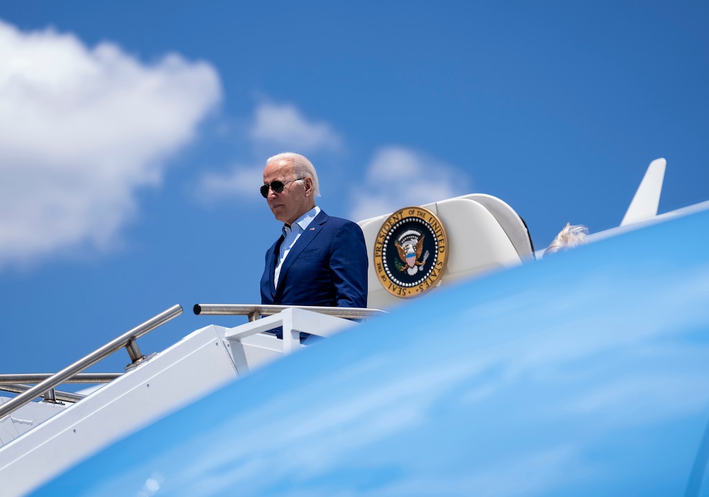 (Doug Mills | The New York Times)
President Joe Biden arrives at T.F. Green International Airport in Warwick, R.I., July 20, 2022. "Biden has had some bad months, to be sure, but there is no way to get around the fact the last month or so has been stellar for the administration," writes New York Times columnist Charles M. Blow.
