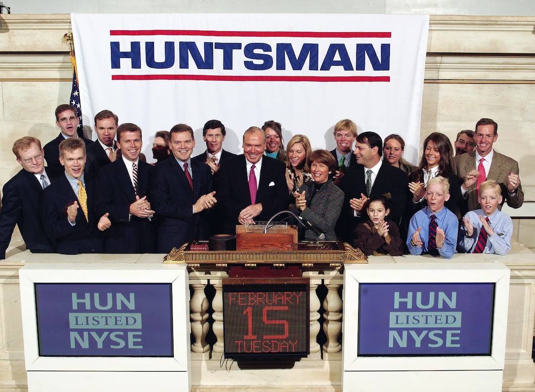 (photo courtesy Huntsman family) Jon Huntsman rings the bell at the New York Stock Exchange in February 2005.