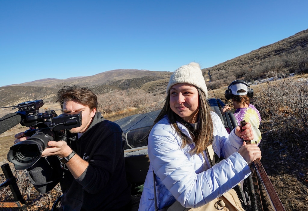 (Chris Samuels | The Salt Lake Tribune) Tribune journalists Trevor Christensen and Carmen Nesbitt at Rancho Luna Lobos near Peoa, Monday, Dec. 15, 2025.