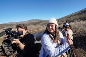 (Chris Samuels | The Salt Lake Tribune) Tribune journalists Trevor Christensen and Carmen Nesbitt at Rancho Luna Lobos near Peoa, Monday, Dec. 15, 2025.
