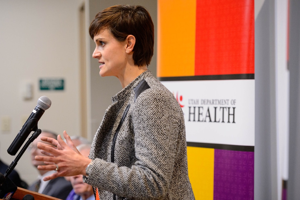 (Trent Nelson  |  The Salt Lake Tribune) Angela Dunn, state epidemiologist, speaks at a Department of Health news conference spreading information on the novel coronavirus, in Salt Lake City on Thursday, Feb. 27, 2020.
