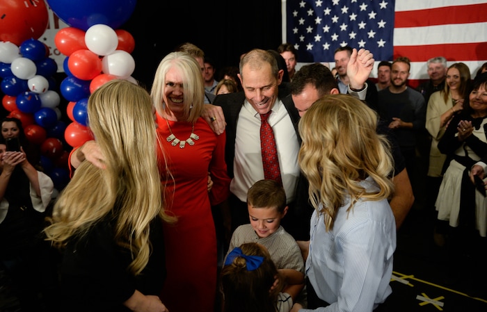 (Francisco Kjolseth  |  The Salt Lake Tribune)  John Curtis, Republican candidate for 3rd Congressional District celebrates his win at the Provo Marriott Hotel & Conference Center Tuesday, Nov. 7, 2017. He will fill the congressional seat recently vacated by Jason Chaffetz.