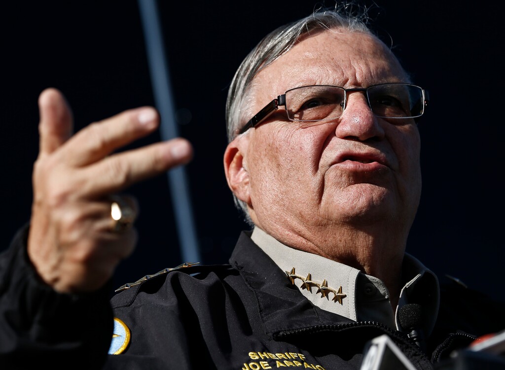FILE -This Jan. 9, 2013 file photo shows Maricopa County Sheriff Joe Arpaio speaking with the media in Phoenix. Arpaio is scheduled to testify Wednesday, Sept. 30, 2015 about his acknowledged disobedience of court orders in a racial profiling lawsuit and a secret investigation that he launched involving the case's judge.  (AP Photo/Ross D. Franklin,File)