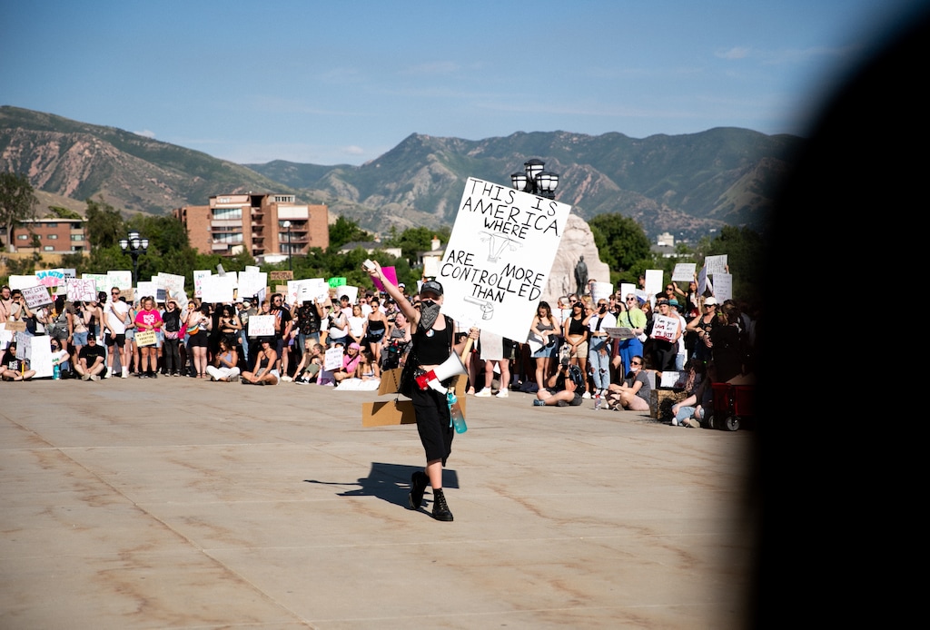 (Rachel Rydalch | Special to The Tribune) Hundreds rally at the Capitol in support of abortion rights on Sunday, June 26, 2022, the second rally in three days since the U.S. Supreme Court’s landmark reversal of Roe v. Wade.
