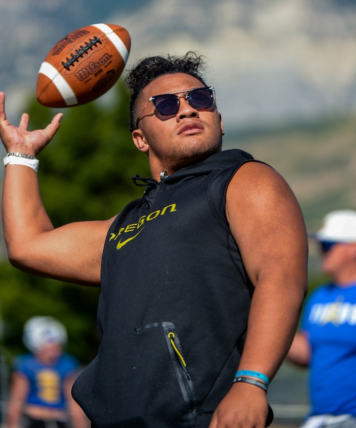 (Leah Hogsten | The Salt Lake Tribune) Orem High School football team running back, Noah Sewell, August 8, 2019.