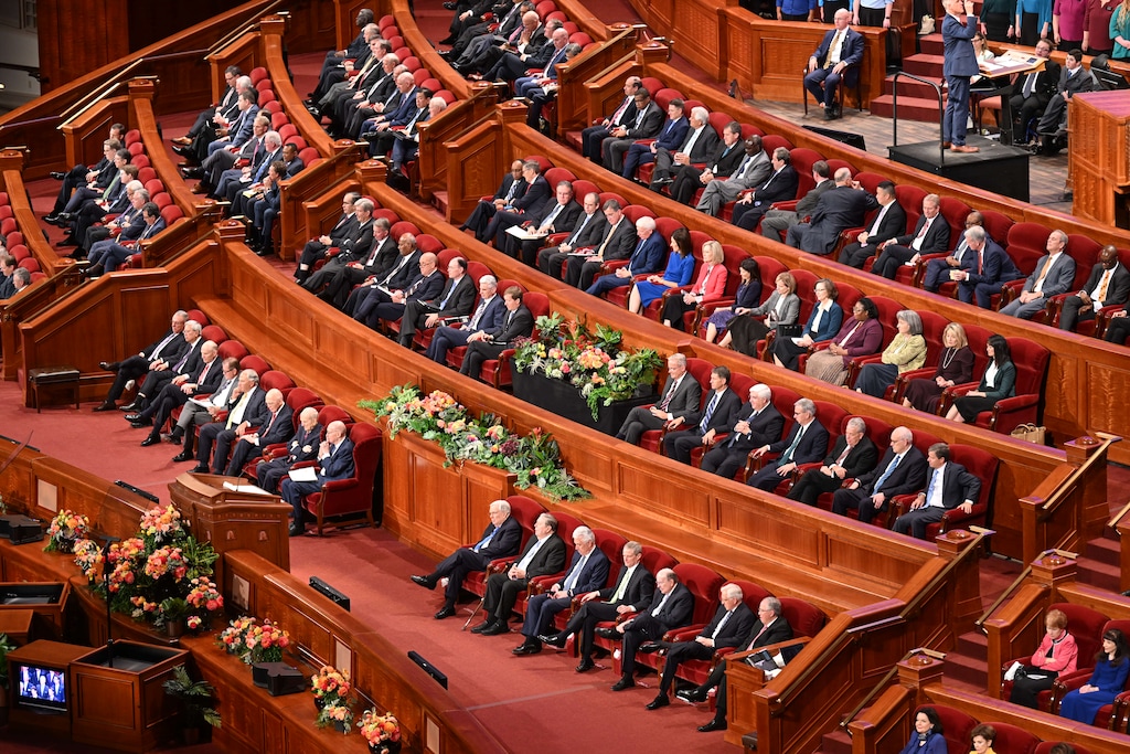 (The Church of Jesus Christ of Latter-day Saints)
Top leaders of The Church of Jesus Christ of Latter-day Saints at General Conference on Saturday, Oct. 1, 2022.