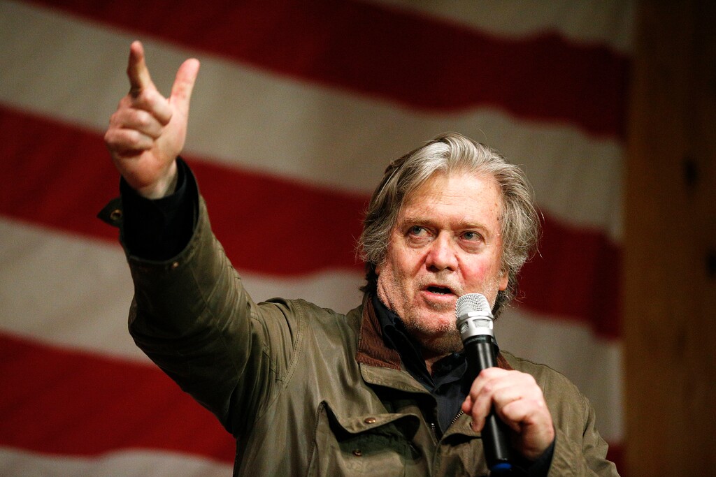 Former White House strategist Steve Bannon speaks during a rally for U.S. Senate hopeful Roy Moore, Tuesday, Dec. 5, 2017, in Fairhope Ala. (AP Photo/Brynn Anderson)