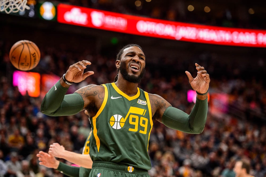 (Trent Nelson | The Salt Lake Tribune)  Utah Jazz forward Jae Crowder (99) early in the first quarter as the Utah Jazz host the Milwaukee Bucks, NBA basketball in Salt Lake City on Saturday March 2, 2019.