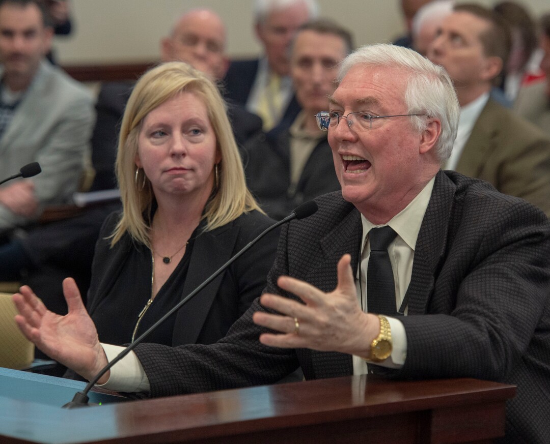 (Rick Egan  |  The Salt Lake Tribune)      Roger Tew asks some questions about the sweeping tax overhaul bill during it's first public hearing in a committee meeting, Friday, March 1, 2019. 