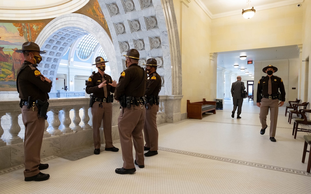 (Francisco Kjolseth  | The Salt Lake Tribune) The Utah State Legislature opens the 2021 legislative session at the Capitol in Salt Lake City under heightened security on Tuesday, Jan. 19, 2021.