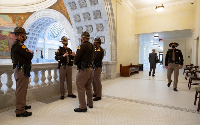 (Francisco Kjolseth  | The Salt Lake Tribune) The Utah State Legislature opens the 2021 legislative session at the Capitol in Salt Lake City under heightened security on Tuesday, Jan. 19, 2021.