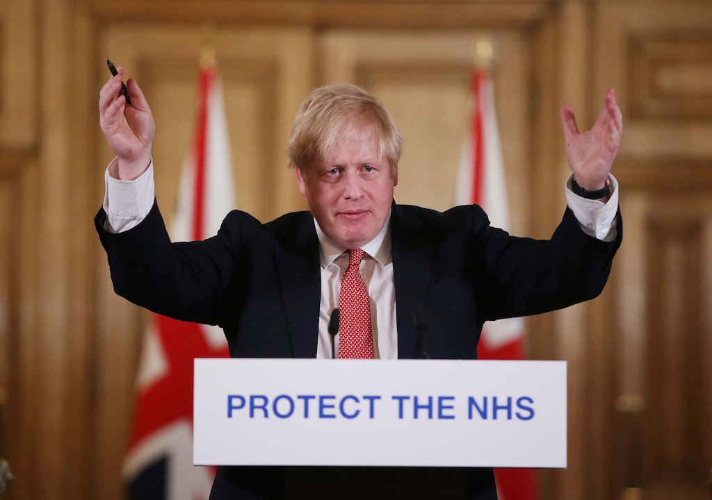 (Ian Vogler | Pool via AP)

In this March 22 photo, British Prime Minister Boris Johnson gestures during his daily COVID-19 coronavirus press briefing to announce new measures to limit the spread of the virus, at Downing Street in London.