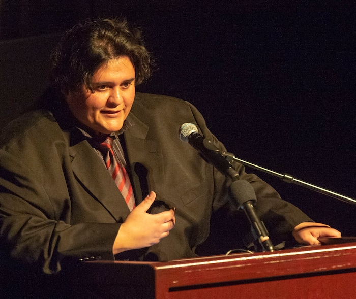 (Rick Egan  |  The Salt Lake Tribune)      Richard Jaramillo president of UCLR, speaks at the memorial service for Robert "Archie" Archuleta, at the Rose Wagner Theatre, Saturday, March 2, 2019.


