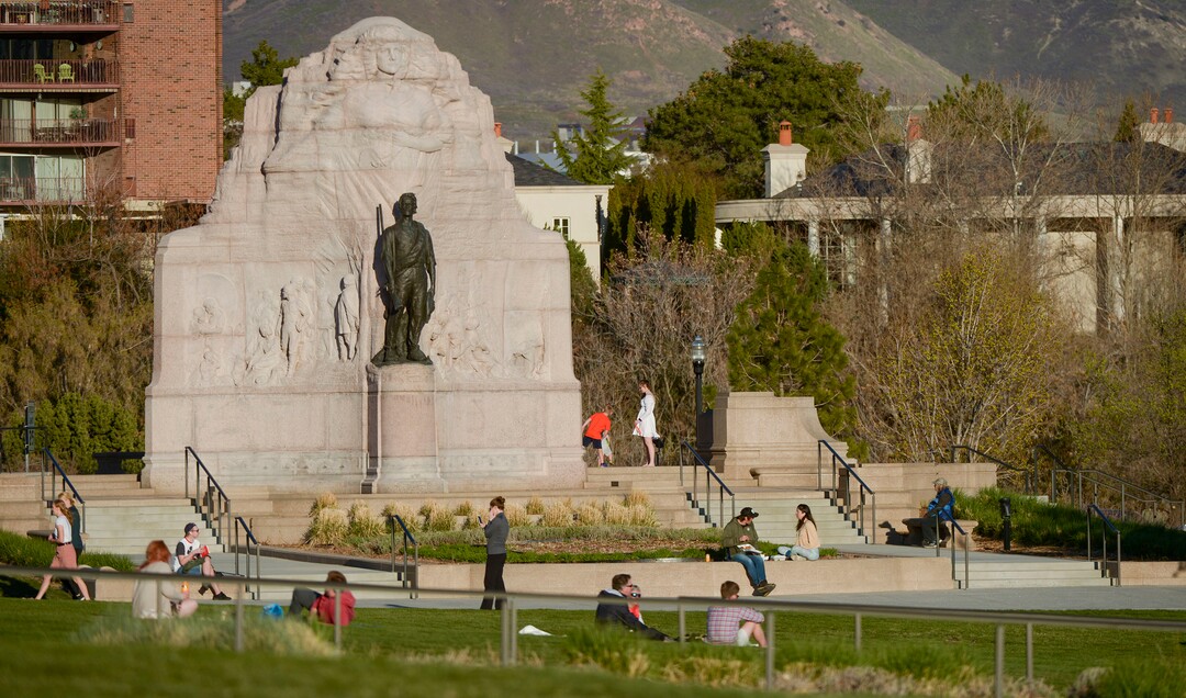 (Leah Hogsten  |  The Salt Lake Tribune) Friday's sunshine and fresh air brought many visitors to the Capitol grounds to walk the .7 mile Memorial Walkway encircling Capitol Hill, April 10, 2020.
