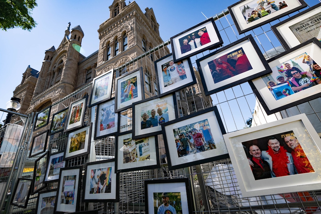 (Francisco Kjolseth | The Salt Lake Tribune) The Utah Pride Center unveils the Pride Story Garden as a replacement to the usual pride parade with an outdoor museum featuring LGBTQ-focused displays of history, artwork and current issues at Washington Square in Salt Lake City on Wednesday, June 2, 2021. The exhibit opens with limited ticket access to maintain social distancing Thursday, June 3 through Monday, June 7, 2021.