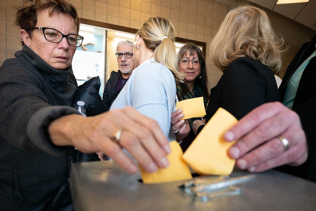 (Trent Nelson | The Salt Lake Tribune)  Votes are cast as  members of the Salt Lake County Democratic Party's central committee gather to choose a new county mayor from a field of four candidates at Corner Canyon High School in Draper on  Saturday Jan. 26, 2019.