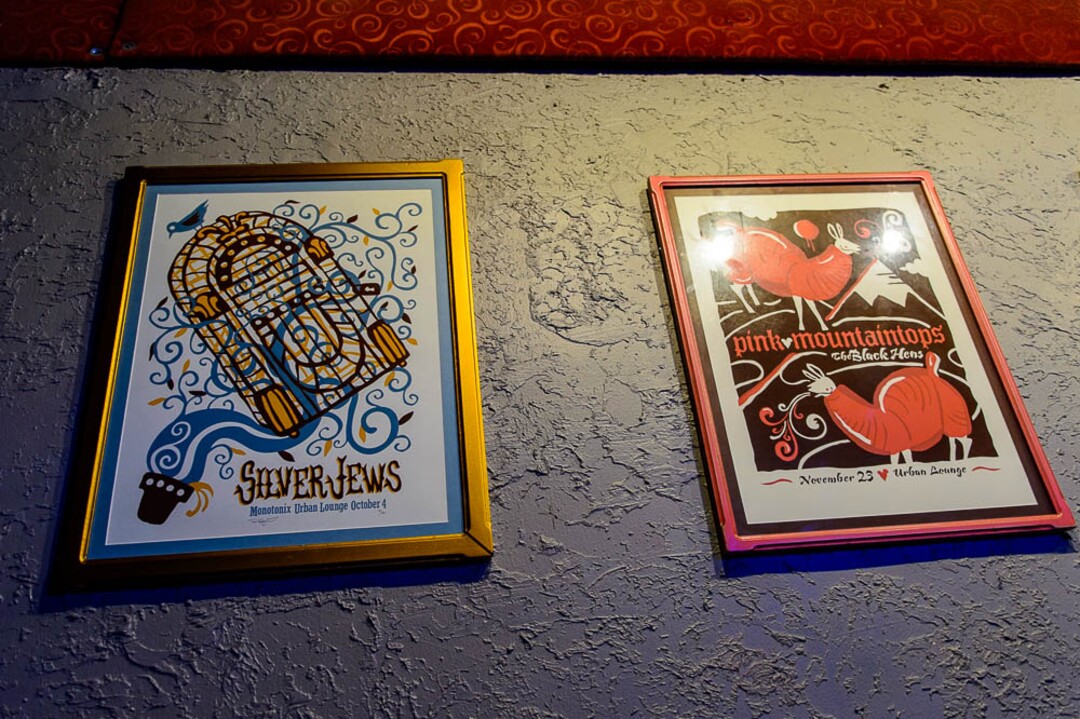 (Trent Nelson | The Salt Lake Tribune)  A selection of artist Travis Bone's work, Furturtle Show Prints, line the walls at Salt Lake City's Urban Lounge, Wednesday November 29, 2017. Open