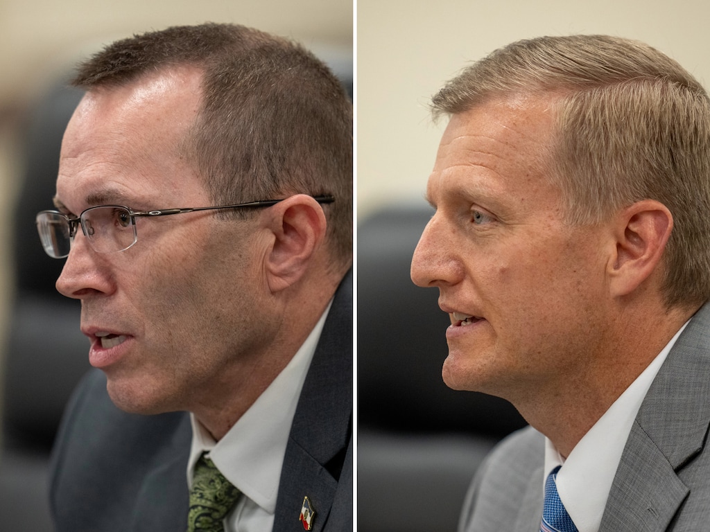(Trent Nelson | The Salt Lake Tribune) Utah Supreme Court nominees Judge Matthew Bell, left, and Michael Menssen, at a Senate confirmation hearing at the Utah Capitol in Salt Lake City on Friday, Sept. 11, 2026.
