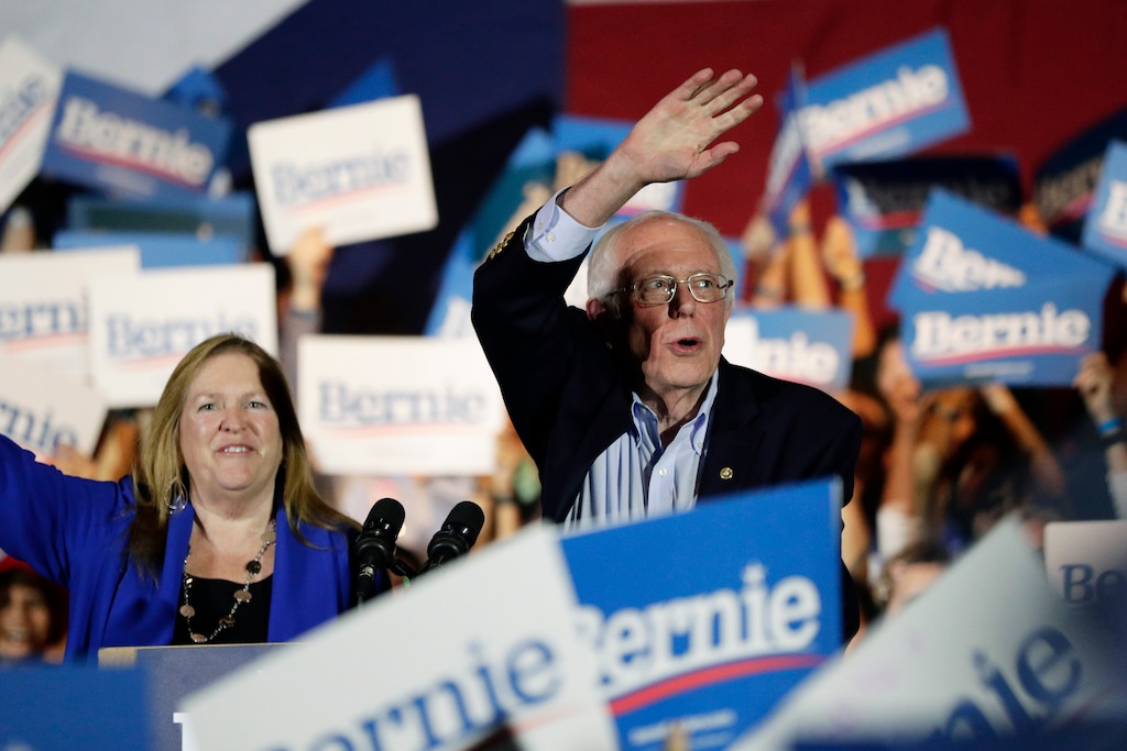(Eric Gay | AP) Democratic presidential candidate Sen. Bernie Sanders, I-Vt., right, with his wife Jane, speaks during a campaign event in San Antonio, Saturday, Feb. 22, 2020.