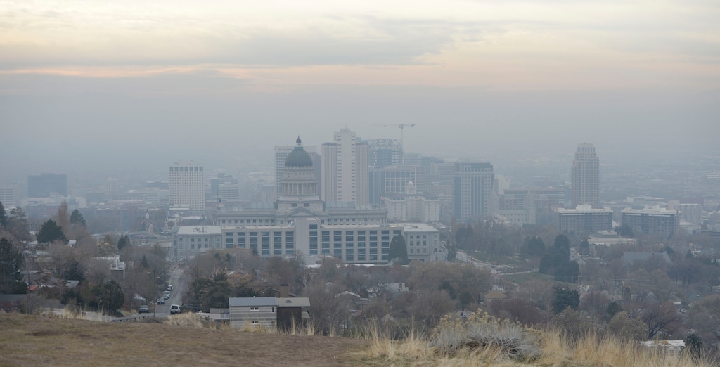 Al Hartmann  |  The Salt Lake TribuneHazy scene of downtown Salt Lake City at 9:30 a.m. Friday Dec. 4 a few blocks north of the the Utah State Capitol.  Air quality was in the yellow range. 