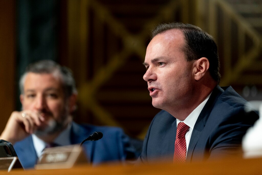 (Andrew Harnik | AP) Sen. Ted Cruz, R-Texas, listens as Sen. Mike Lee, R-Utah, speaks during a Senate Judiciary Committee Hearing to examine a post-Roe America, focusing on the legal consequences of the Dobbs decision, on Capitol Hill in Washington, Tuesday, July 12, 2022.