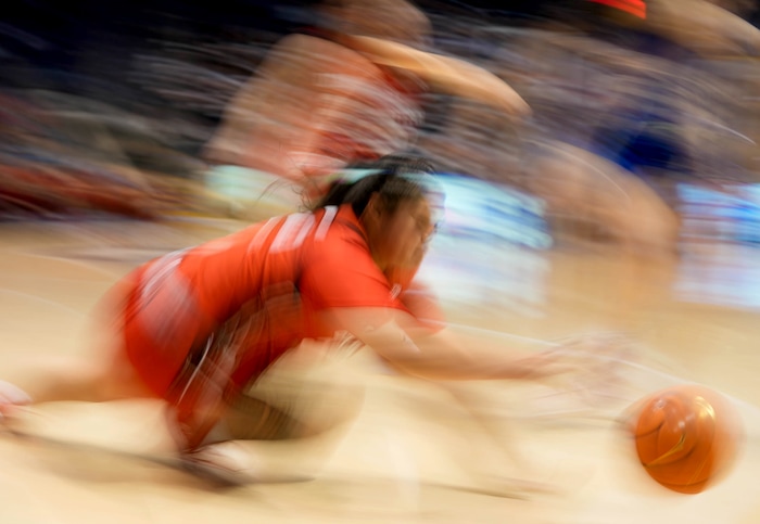 (Francisco Kjolseth | The Salt Lake Tribune) Utah Utes forward Alissa Pili (35) chases down a ball in basketball action between the Utah Utes and the Brigham Young Cougars, at the Marriott Center in Provo, on Saturday, Dec. 10, 2022.