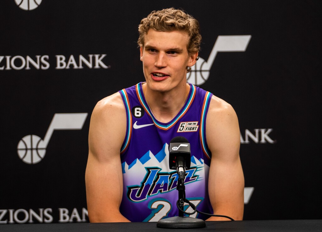 (Rick Egan | The Salt Lake Tribune)  Utah Jazz forward Lauri Markkanen, answers questions during the Utah Jazz Media Day, on Monday, Sept. 26, 2022.
