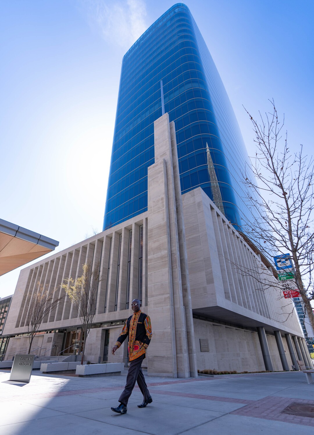 (Francisco Kjolseth | The Salt Lake Tribune) A new steeple at 95 State at a new meetinghouse of The Church of Jesus Christ of Latter-day Saints as seen on Friday, April 8, 2022. 