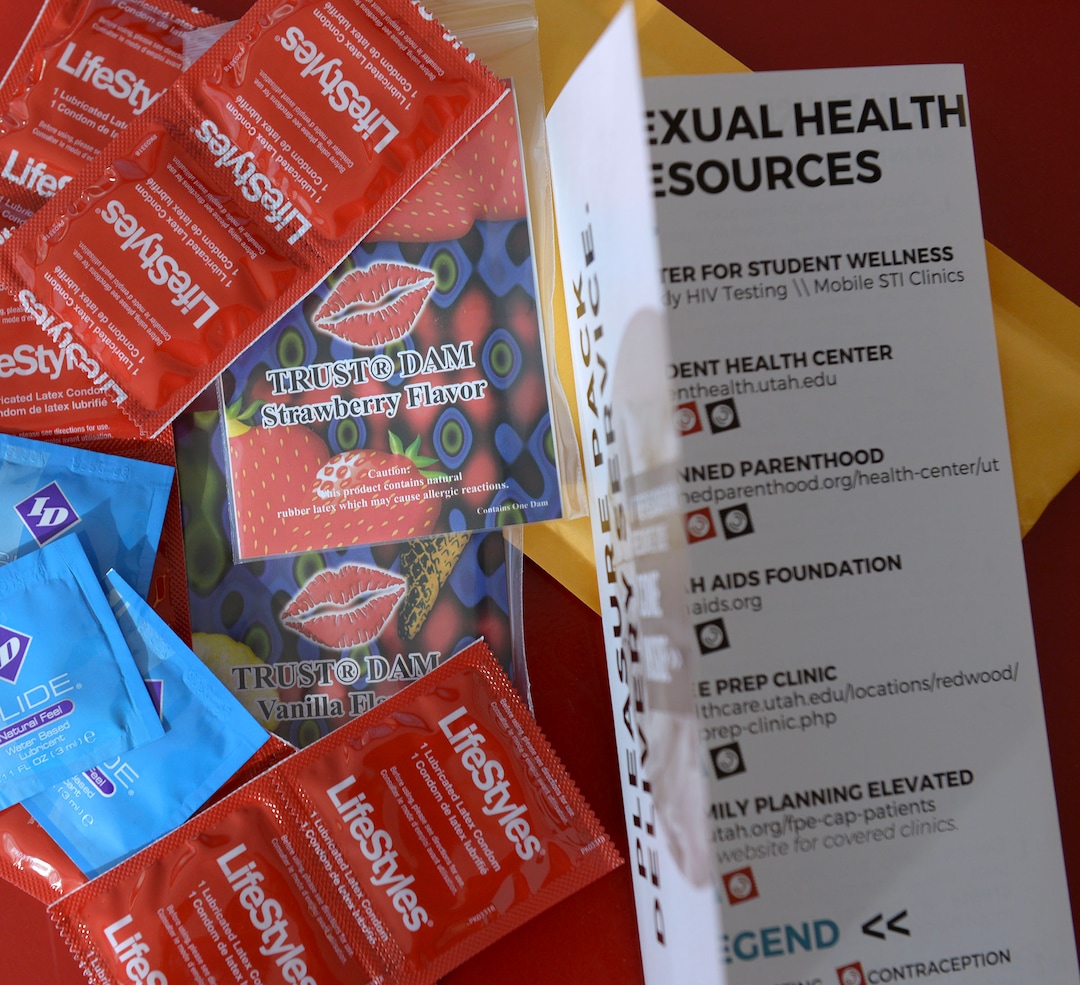 (Leah Hogsten  |  The Salt Lake Tribune)  The University of Utah  "Pleasure Pack" can be customized with external or internal condoms, oral dams, and water or silicone-based lubricants.