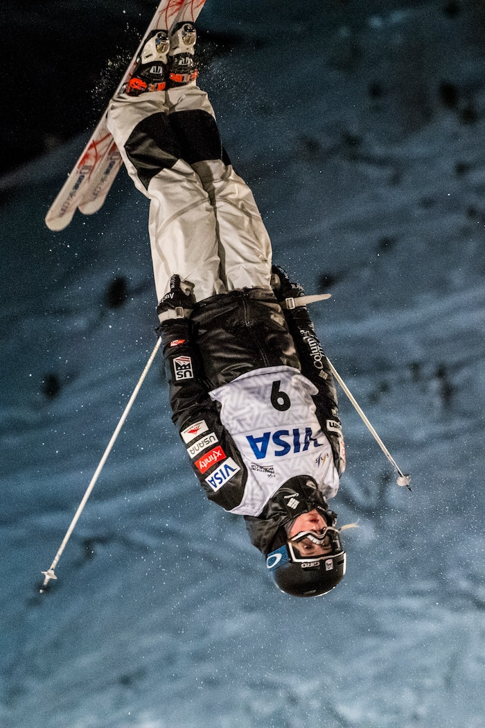 (Chris Detrick | The Salt Lake Tribune) USA's Keaton McCargo (9) competes in the Ladies' Mogul Finals during the FIS Visa Freestyle International Ski World Cup at Deer Valley Resort Thursday, January 11, 2018. McCargo finished in seventh place with a score of 78.44.