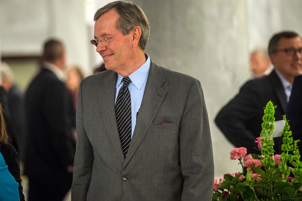 (Chris Detrick | Tribune file photo) Former Governor Mike Leavitt attends a a viewing for Olene Walker, Utah's 15th Governor, at the Utah State Capitol Thursday December 3, 2015. Leavitt is urging the Trump administration to let the transition process begin.