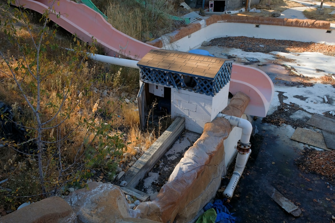 (Leah Hogsten  |  The Salt Lake Tribune) Oct. 29, 2020. In the 1980's Raging Waters water park was home to the world's third wave pool. Today the property is in such disrepair that Salt Lake City needs to disassemble it and figure out some kind of new park to replace it. Closed since 2018,vandalism and operator abandonment has left the park a liability for the city.