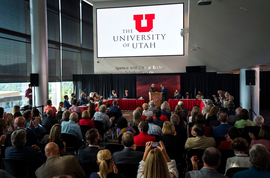 (Rick Egan | The Salt Lake Tribune) Taylor R. Randall reacts after the University of Utah announced that he was the new President of the University of Utah, during a news conference, on Thursday, Aug. 5, 2021.
